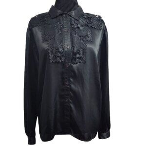 Vintage Barbara Karen Eyelet Embroidered Lace Black Blouse Size 8